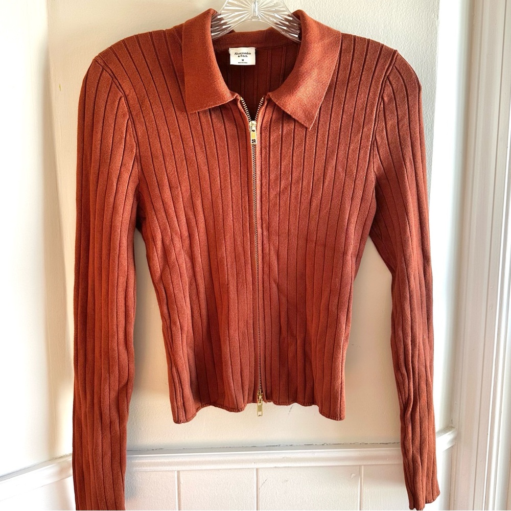 Abercrombie & Fitch Long Sleeve Zip Sweater Polo Knit Soft Ribbed Women's M